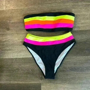 Neon Stripe Bikini Set